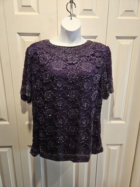 Vintage Elegant Beaded Purple Women's Top Candlelight & Champagne